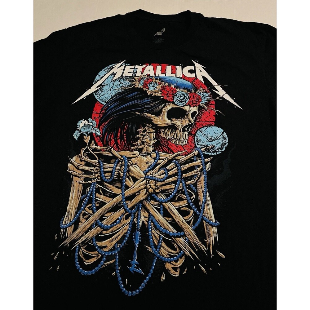 Metallica Crowned Skeleton Floral Chains M72 Metal Rock Band T-Shirt LARGE Tour